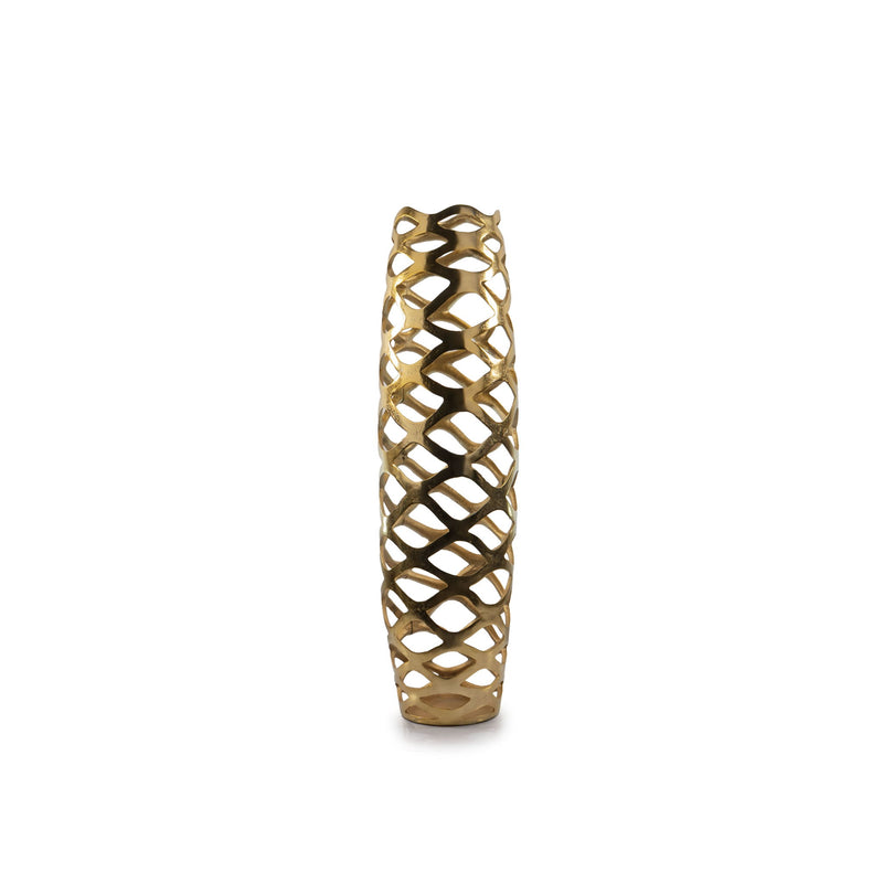 Pierced Geometric Cylinder Floor Vase (722475) - Gold