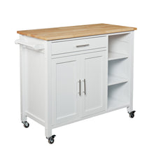 Load image into Gallery viewer, 42" Butcher Block And Iron Rolling Kitchen Cart With Storage - Natural / White
