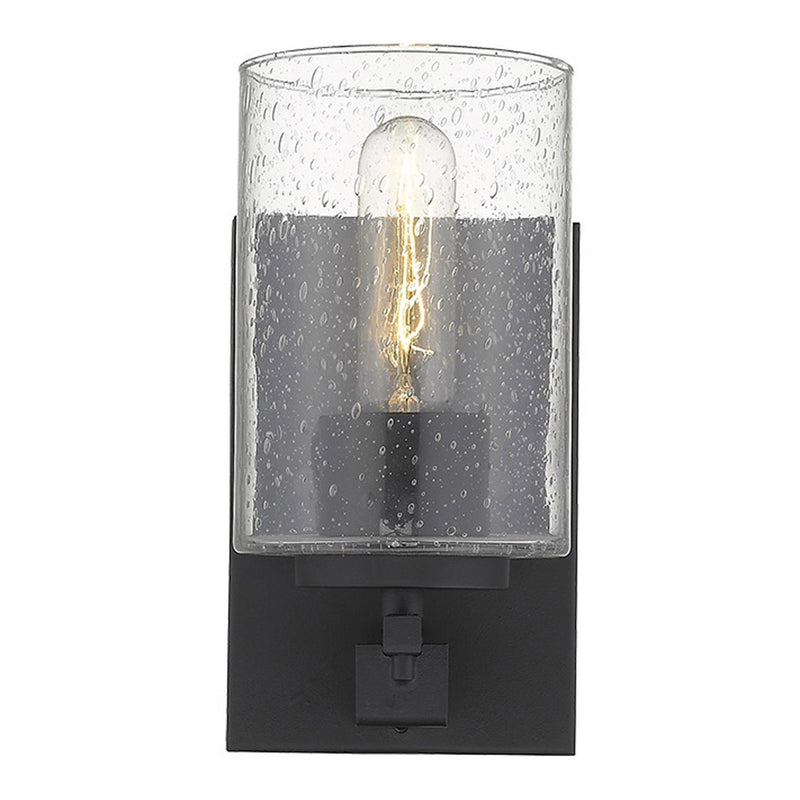 Metal And Textured Glass Wall Sconce - Black