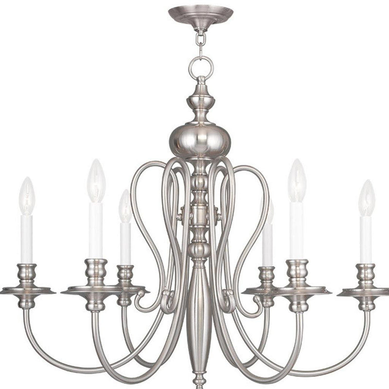 24'' Six Light Dimmable Chandelier With Shades - Nickel / Pearl Silver