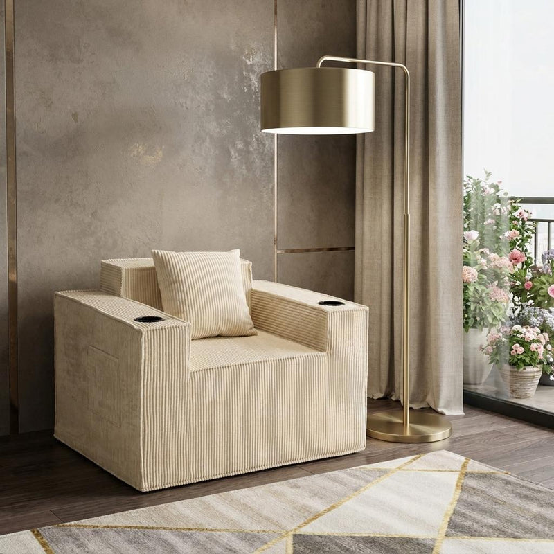 Corduroy Arm Chair And Toss Pillow - Khaki