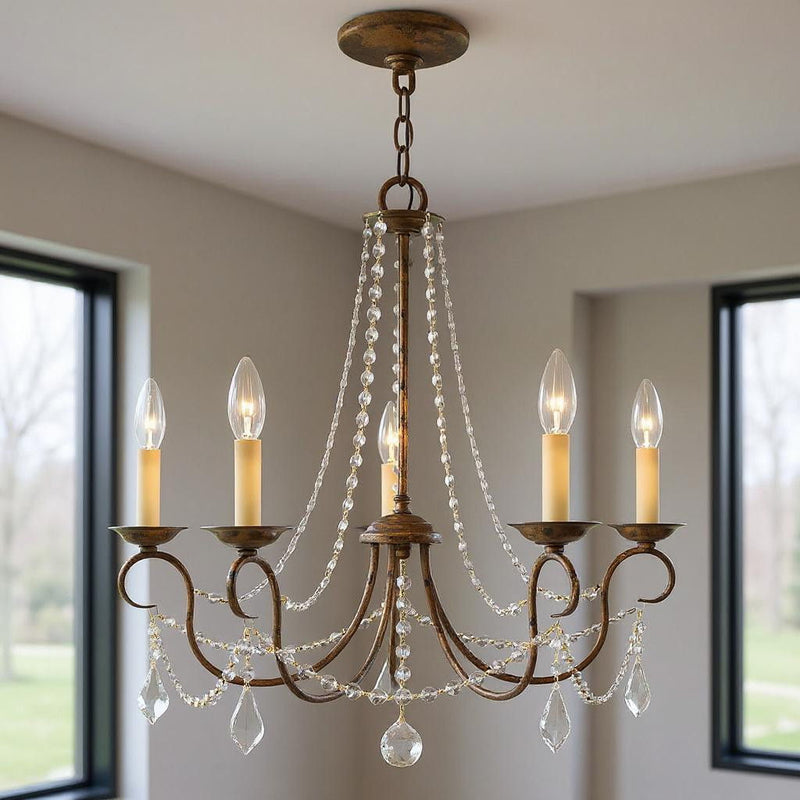 23" Five Light Dimmable Chandelier With Shades - Bronze