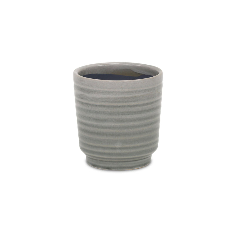 Striped Round Pot Planter (487470) - Gray