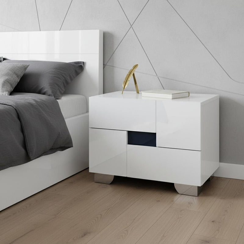 Two Drawer Wood Mirrored Nightstand With Storage - White