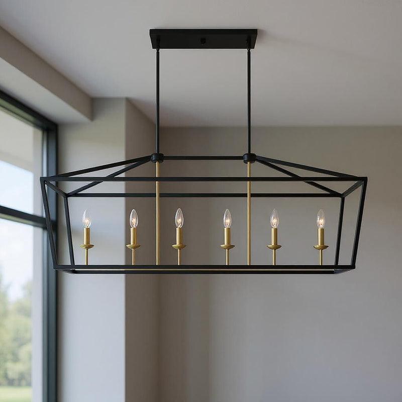 20" Candle Style Six Light Metal Dimmable Chandelier - Black / Gold