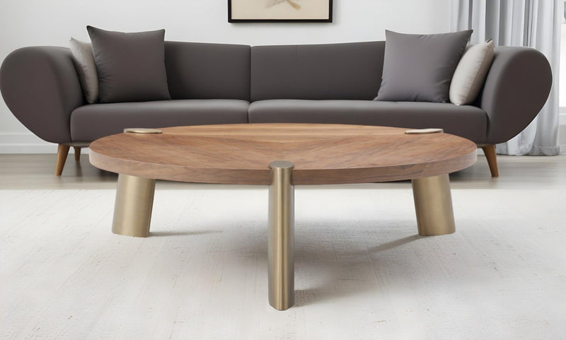 Stainless Steel Round Coffee Table - Brown And Gold