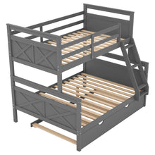 Load image into Gallery viewer, Twin over Full Bunk Bed with Ladder, Twin Size Trundle, Safety Guardrail, Gray(Old SKU:SM000208AAE-1)
