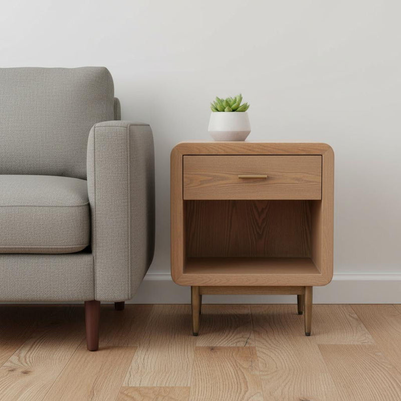 Pedestal End Table With Drawer - Brown