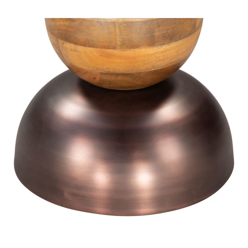 20" Iron And Solid Wood Round Pedestal End Table - Bronze And Brown