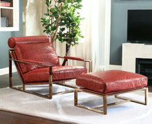 Load image into Gallery viewer, Top Grain Leather Lounge Chair With Ottoman - Red And Gold
