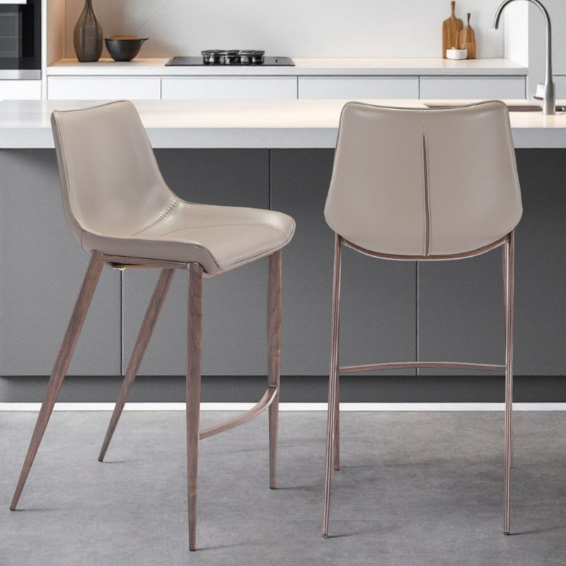 30" Steel Low Back Bar Height Bar Chairs (Set of 2) - Gray And Brown