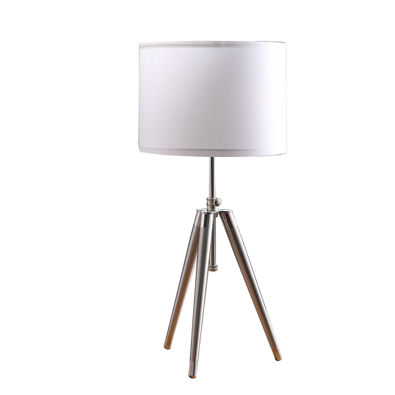 Metal Adjustable Tripod Table Lamp With White Round Shade - Silver
