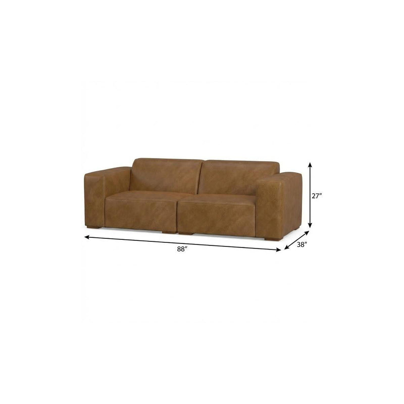 88" Leather Modular Sofa - Brown