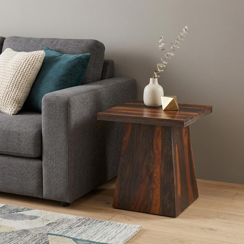 Square Pedestal End Table - Dark Brown