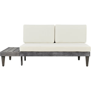 TOPMAX Outdoor 3-Piece Patio Furniture Set Solid Wood Sectional Sofa Set with Coffee Table Conversation Set with Side Table and Cushions, Grey+Beige