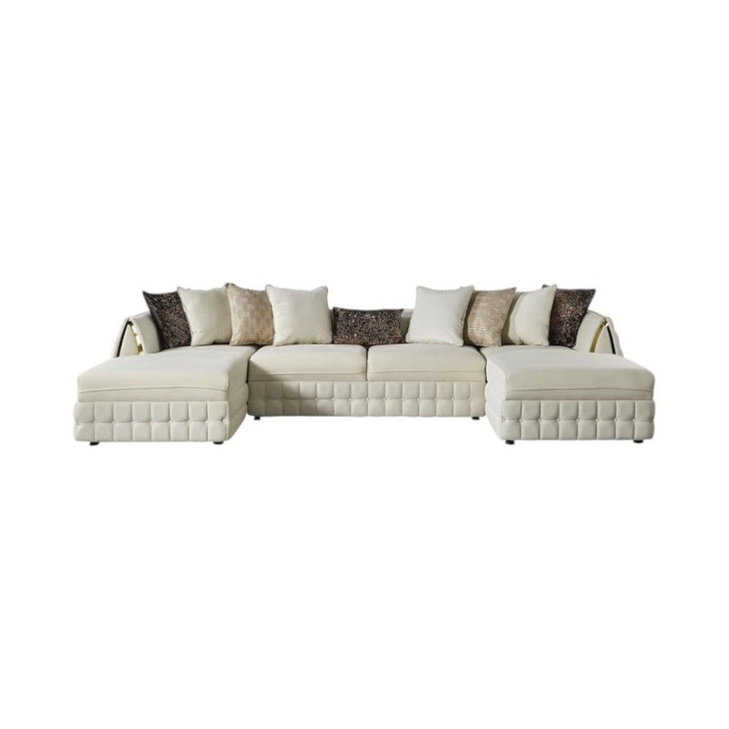 Velvet U Shaped Sofa Chaise Sectional With Toss Pillows - Cream