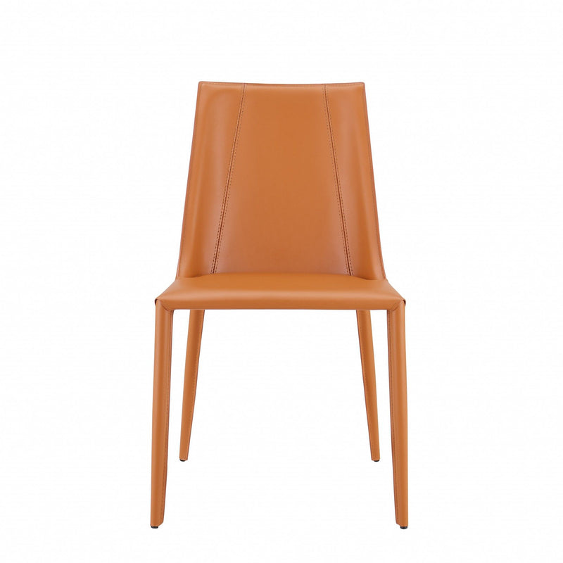 Upholstered Leather Dining Side Chair - Terra Cotta
