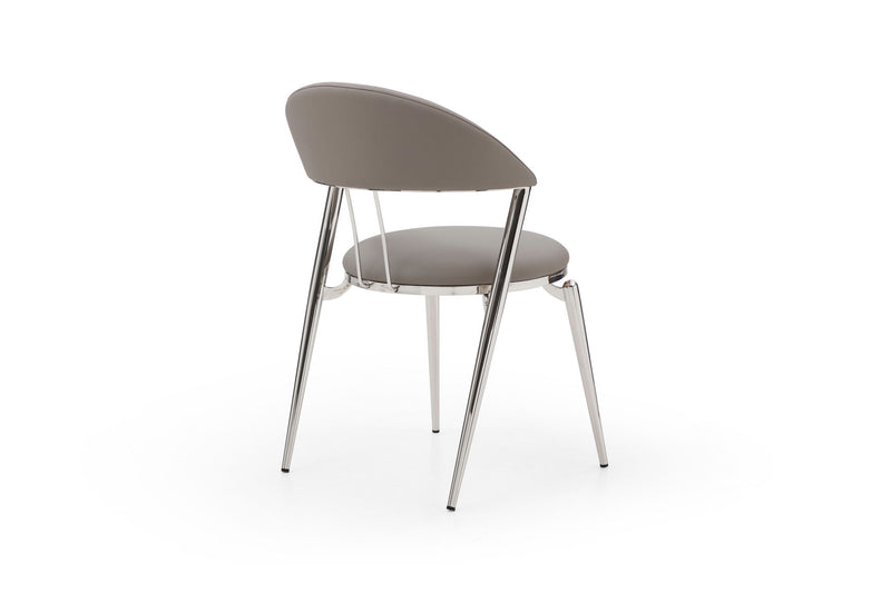 Faux Leather Stainless Steel Open Back Dining Side Chairs (Set of 2) - Gray / Silver