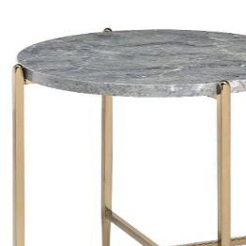 Manufactured Wood And Metal Round End Table - Champagne And Light Gray