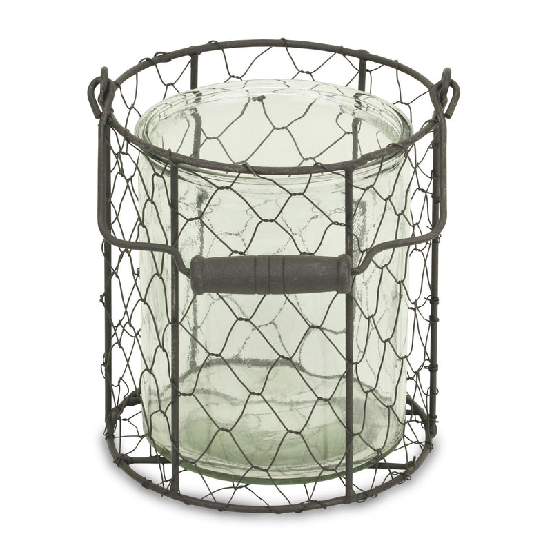 Wire Basket Jar - Brown / Clear