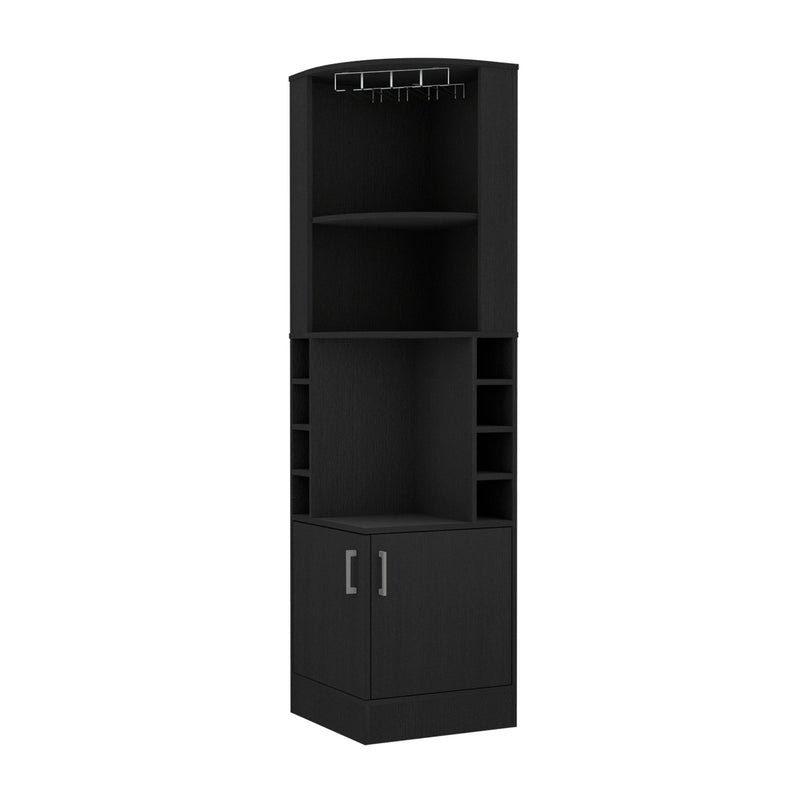 71'' Wood Corner Bar Cabinet With Two Doors - Black