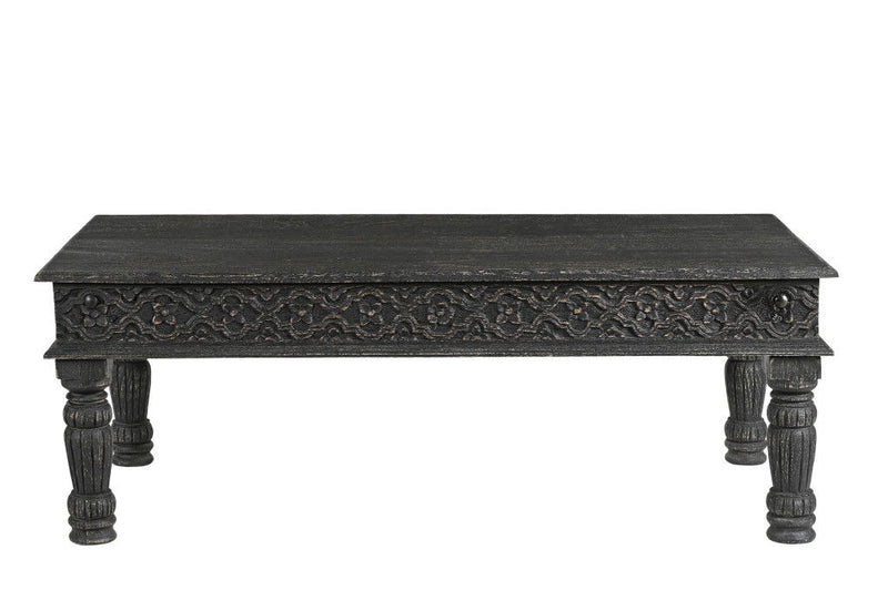 Solid Wood Distressed Coffee Table - Black