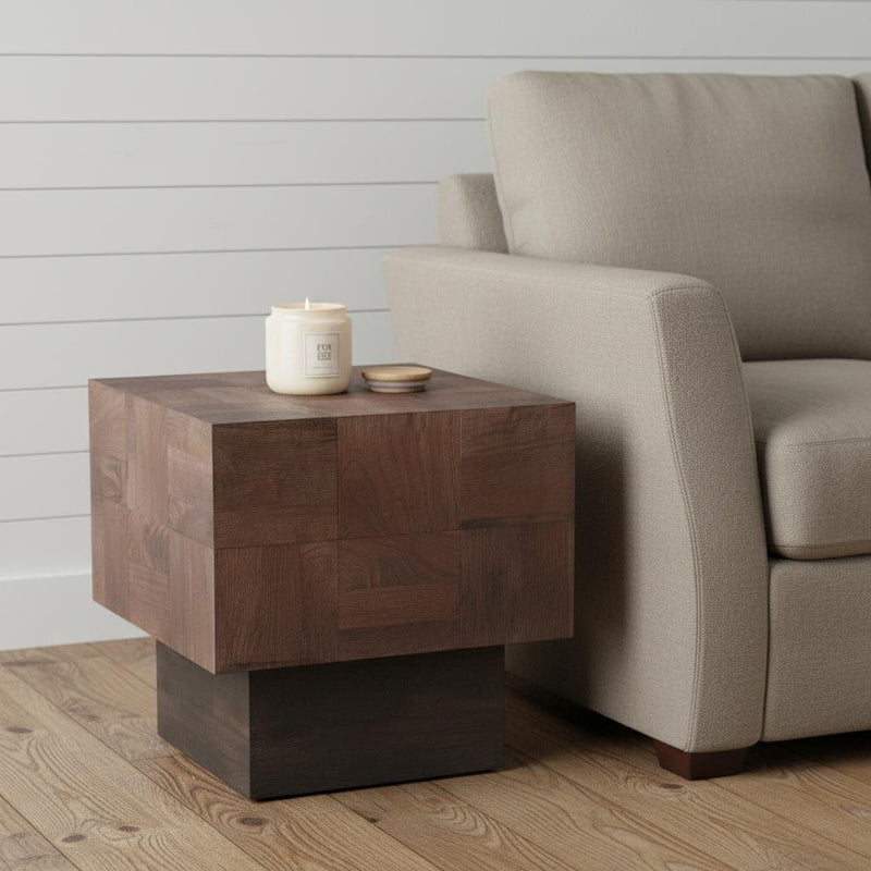 22" Solid Wood Square End Table - Dark Brown