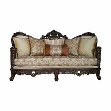 Load image into Gallery viewer, Polyester Blend Floral Sofa And Toss Pillows With Dark Brown Legs - Beige
