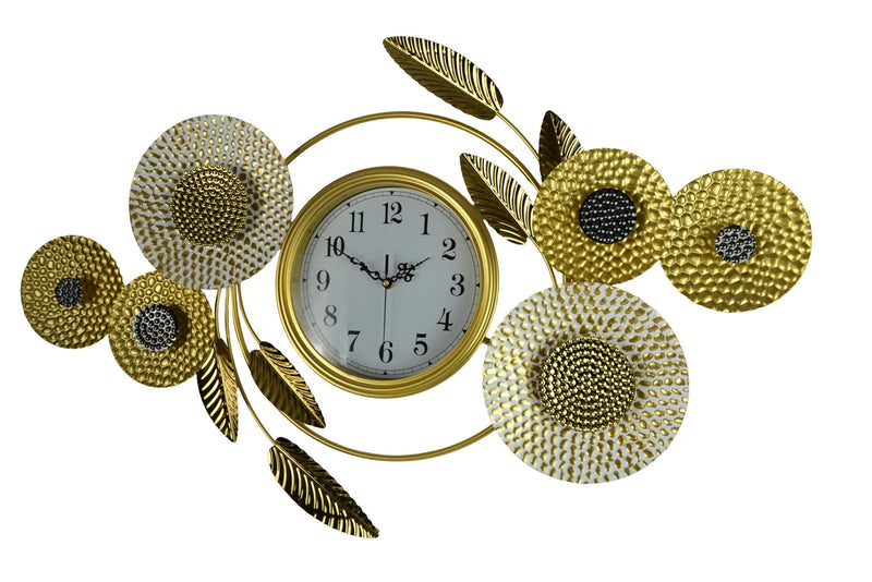 Silent Analog Floral Novelty Wall Clock (626533) - Gold / Silver / White