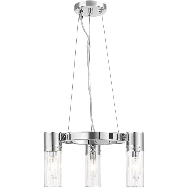 20" Three Light Dimmable Chandelier With Shades - Silver