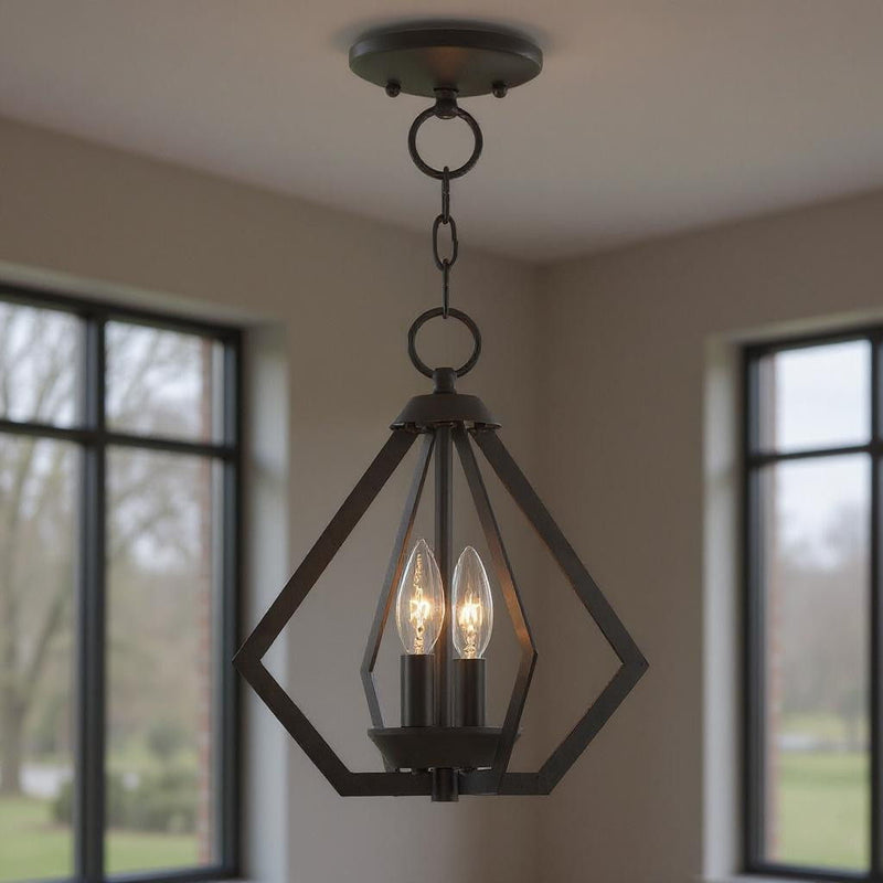 13" Two Light Dimmable Chandelier With Shades - Bronze