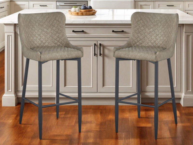 26" Faux Leather And Metal Low Back Counter Height Bar Chairs (Set of 2) - Gray / Black