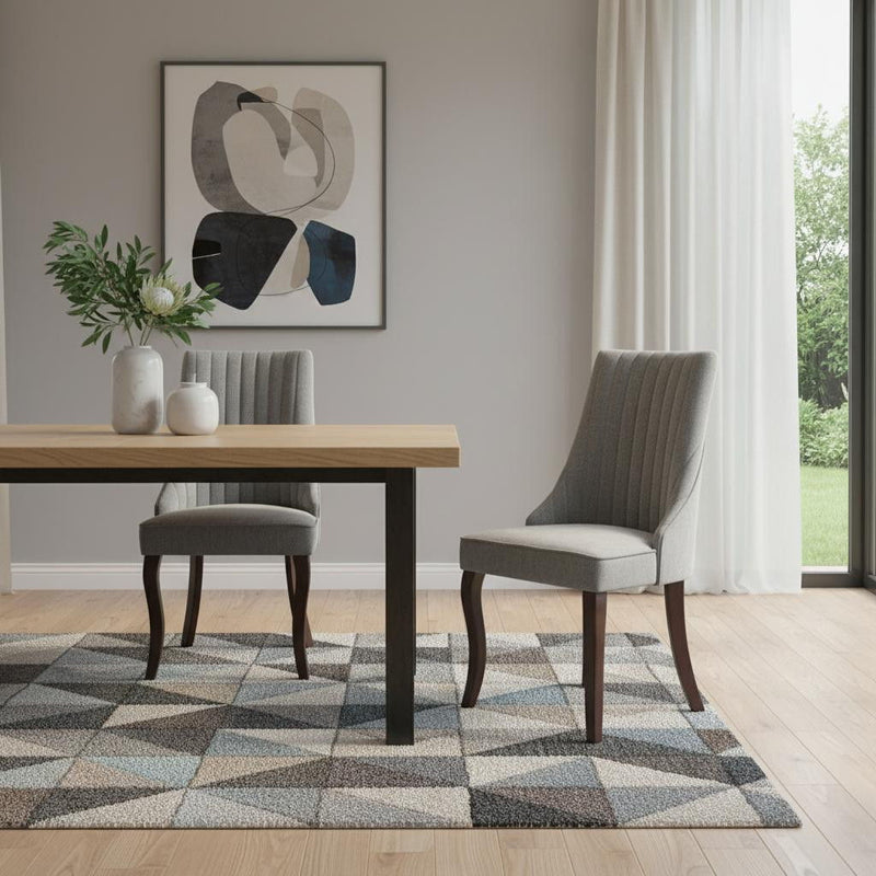 Tufted Solid Wood Dining Side Chairs (Set of 2) - Gray / Brown