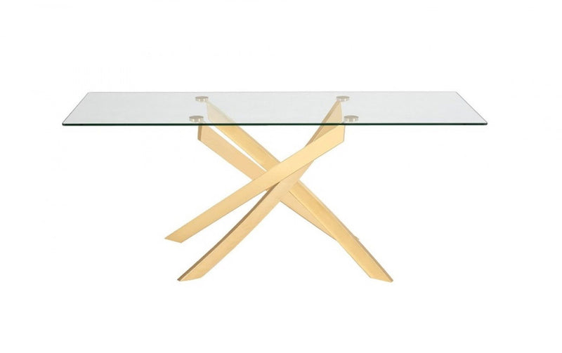 63" Rectangular Glass And Stainless Steel Dining Table - Clear