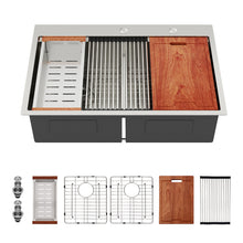 Load image into Gallery viewer, Topmount Drop In Kitchen Sink, Double Bowl Stainless Steel - Brushed Nickel
