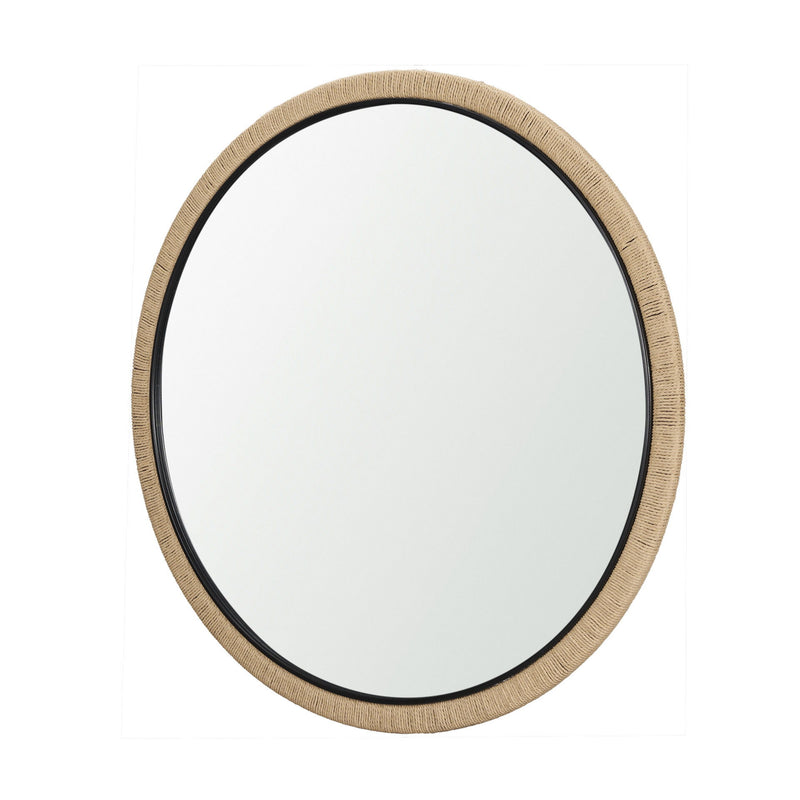 Rattan Round Framed Accent Mirror - Beige