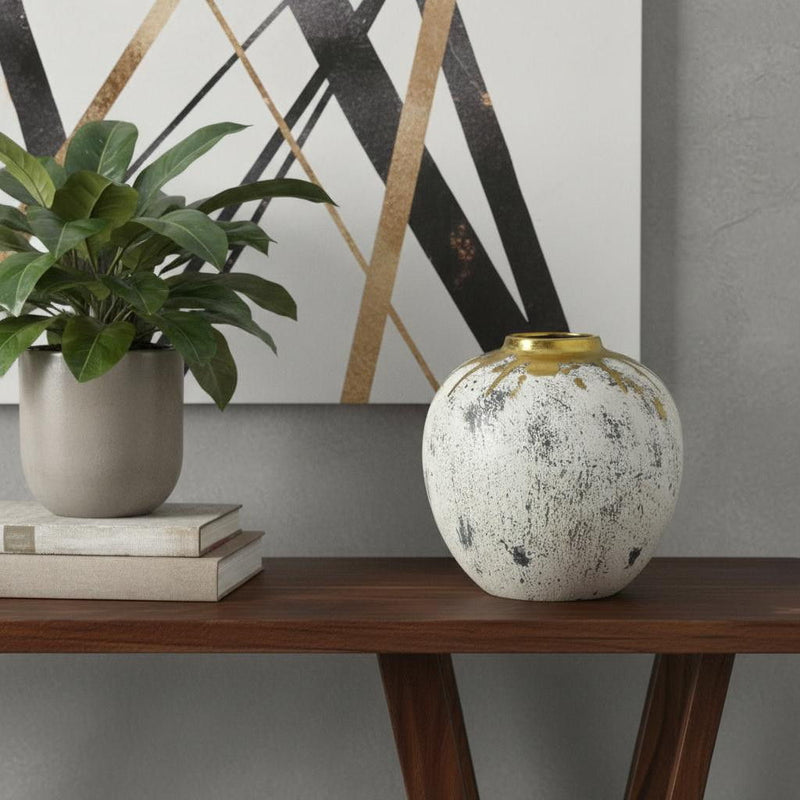 Abstract Round Table Vase - Ivory / Gray / Ivory