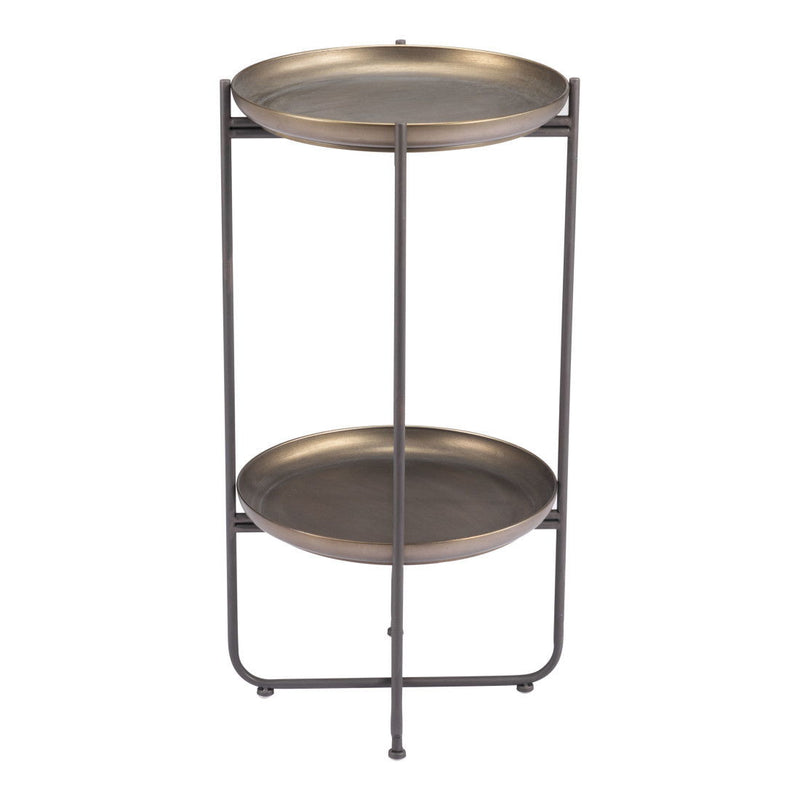 32" Steel Round Pedestal End Table - Bronze And Gray