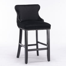 Load image into Gallery viewer, Contemporary Upholstered Wing-Back Barstools With Button Tufted Decoration And Wooden Legs, And Nailhead Trim, Leisure Style Bar Chairs, Bar Stools (Set of 2)
