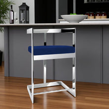 Load image into Gallery viewer, 30" Metal And Velvet Low Back Bar Height Bar Chair - Blue / Silver

