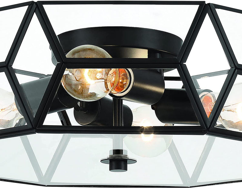 18'' Unique Statement Four Light Metal Dimmable Flush Chandelier With Shades - Black