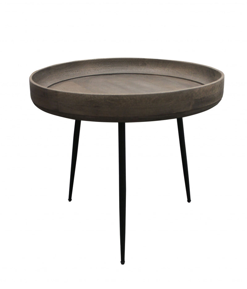 Solid Wood And Iron Round End Table - Black And Gray