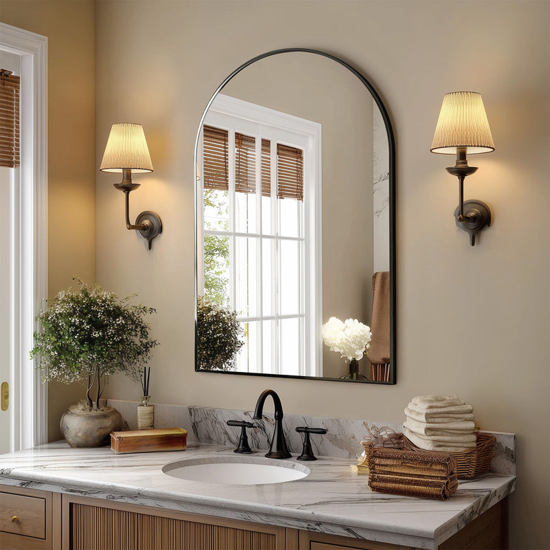 35" Aluminum Arch Framed Accent Mirror - Black