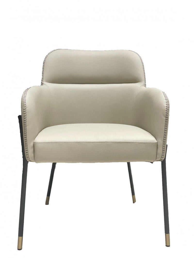 Upholstered Faux Leather Slat Back Dining Arm Chair - Gray