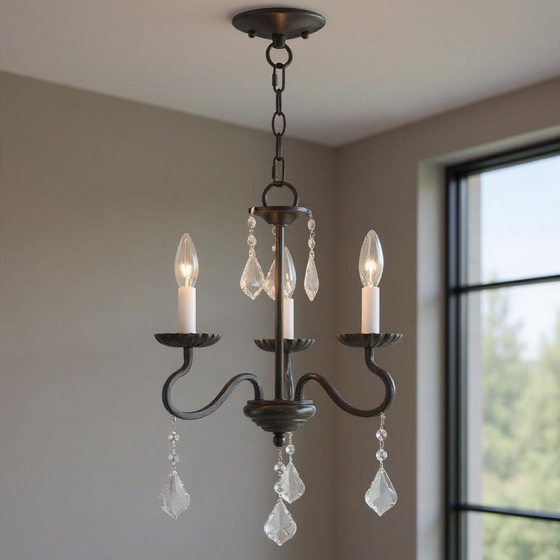Three Light Dimmable Chandelier With Shades - Bronze