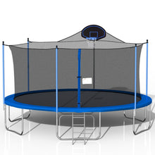 Load image into Gallery viewer, 16Ft Trampoline For Adults &amp; Kids With Basketball Hoop, Double-Sided Cover, Outdoor Trampolines With Ladder And Safety Enclosure Net For Kids And Adults - Blue
