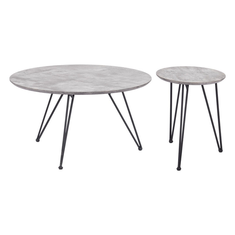 Wood And Steel Round Nested Coffee Tables (Set of 2) - Black And Gray