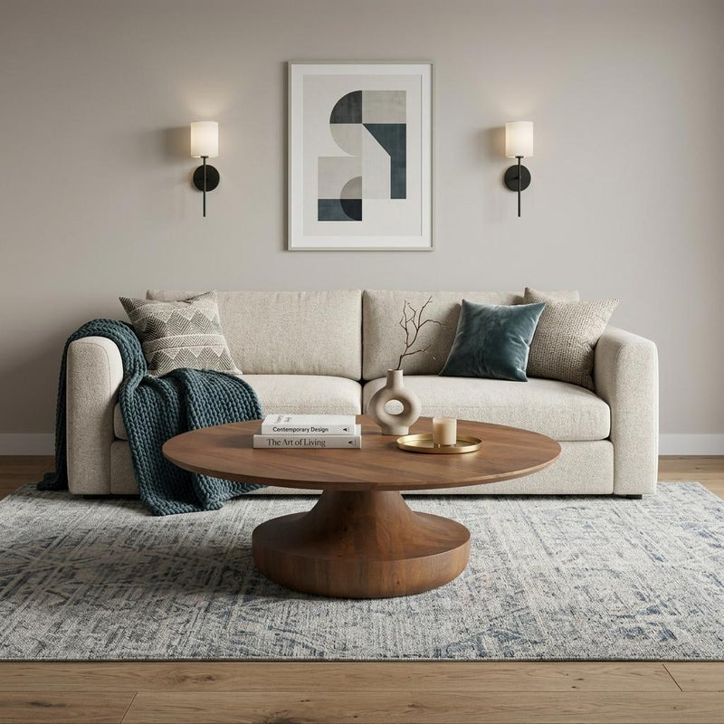 Round Pedestal Coffee Table - Brown