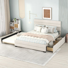 Load image into Gallery viewer, Queen Platform Bed With Twin Trundle And 2 Storage Drawers - Beige

