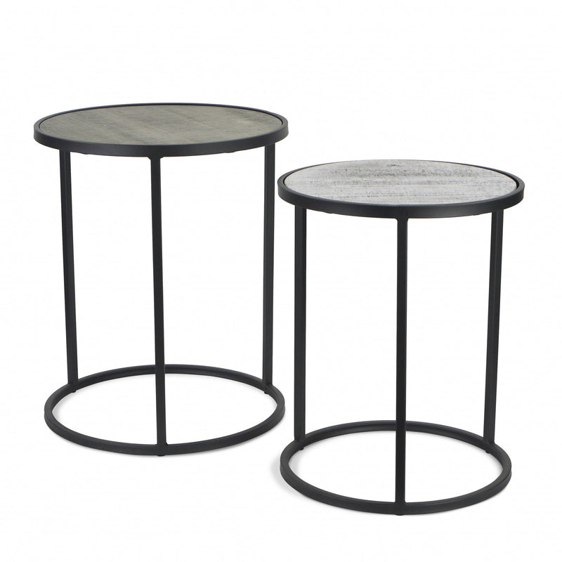 Solid Wood Round Nested Tables (Set of 2) - Dark Gray And Light Gray